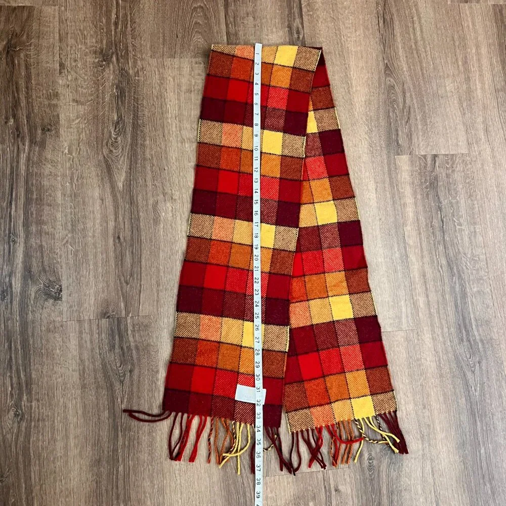 Calzeat of Scotland Border Lambswool Scarf Red Yellow Color Block Plaid